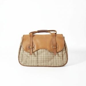 Vintage Tartan Plaid Flap Messenger Bag Genuine Leather Trim Crossbody